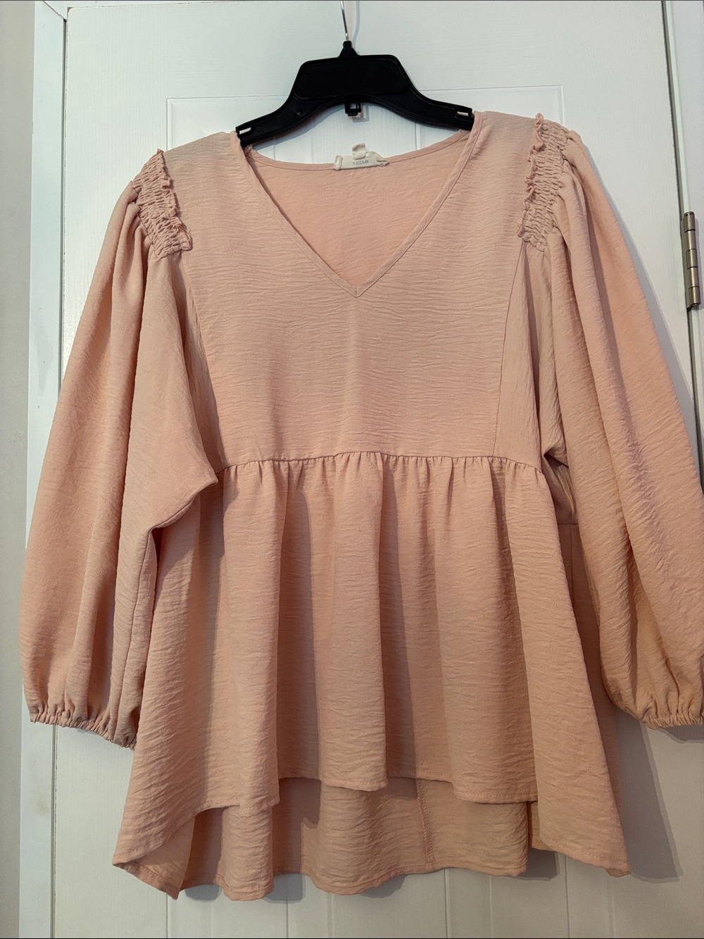 entro Blush Pink V-Neck Smocked Shoulder Babydoll Tunic